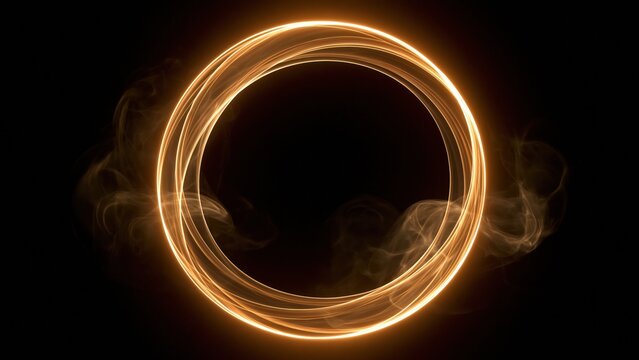 Abstract glowing light ring with swirling trails on dark background