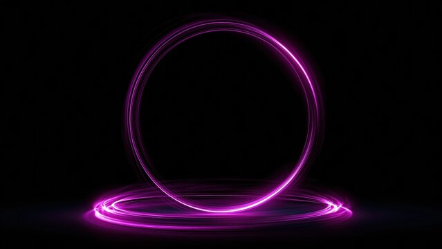 Neon purple light ring and glow on dark background
