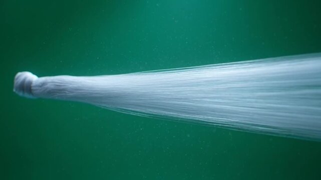 Microscopic view of a nematode worm moving on green background.