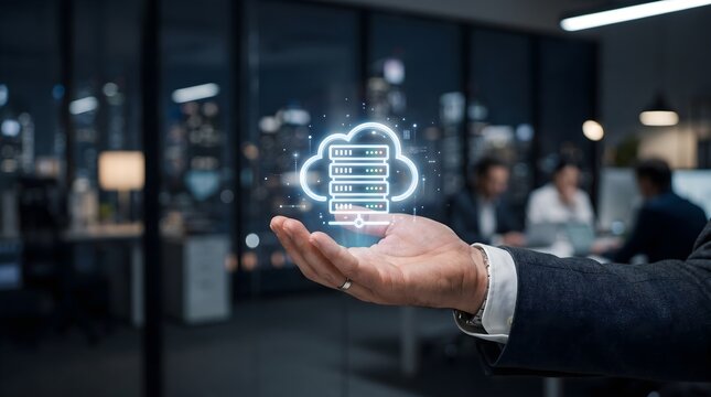 Cloud Database Infrastructure, Secure Cloud Server Storage, Enterprise Data Management, Digital Cloud Computing Technology Concept