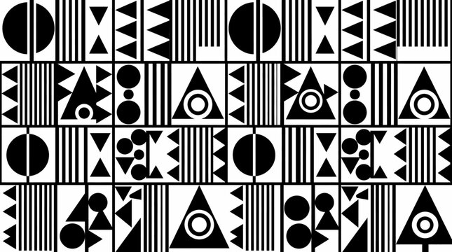 Geometric Abstract Pattern with Black and White Shapes for Modern Digital Backgrounds and Design Elements
