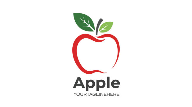 A stylized red apple logo design with green leaves featuring clean lines and modern aesthetics