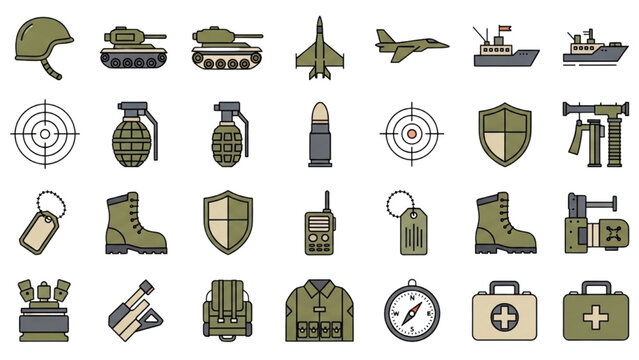 Military equipment and gear laid out on a surface for inspection