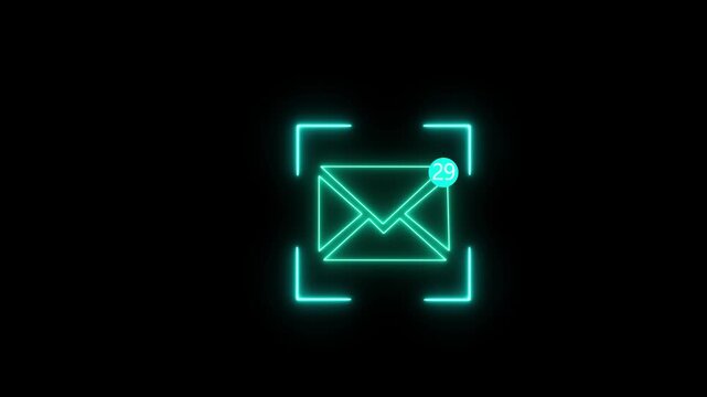 29   Glowing   Neon Email Envelope Icon on Black Background 3D Communication Button Symbol for Web Technology Business Contact and Internet Message Design