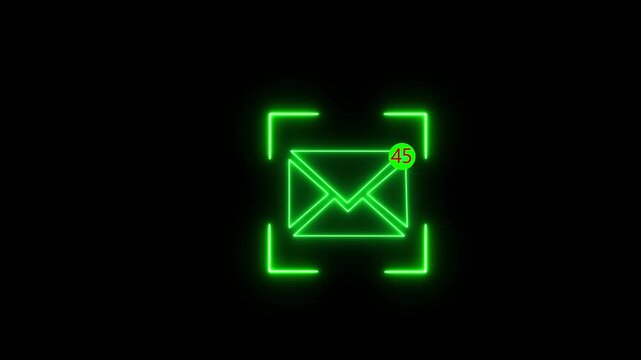 45  Glowing   Neon Email Envelope Icon on Black Background 3D Communication Button Symbol for Web Technology Business Contact and Internet Message Design