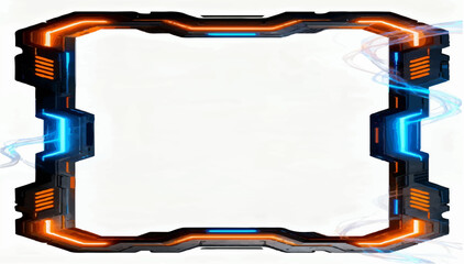 Vector graphic interface elements in the style of science fiction cyberpunk with details of a solid surface and clear geometry. Orange-blue reflections and energy swirls on a white background. © Dzianis