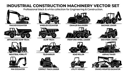 Obraz premium construction, constructionvehicle, excavator, bulldozer, forklift, wheelloader, dumptruck, grader, skidsteer, heavymachinery, heavyequipment, earthmoving, engineering, infrastructure, contractor, indu