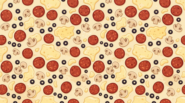 Pepperoni mushroom and black olive pizza toppings on a beige background