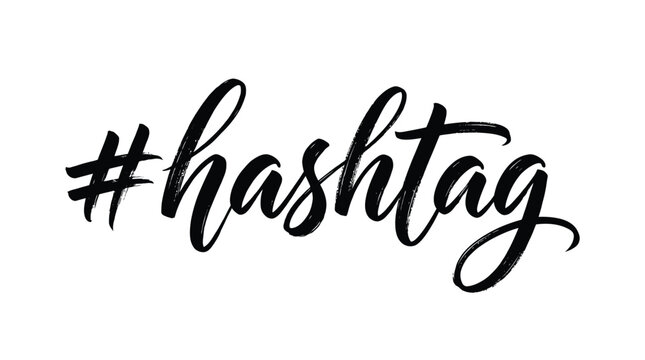 Elegant black handwritten hashtag vector illustration featuring artistic brush strokes on a clean white background design