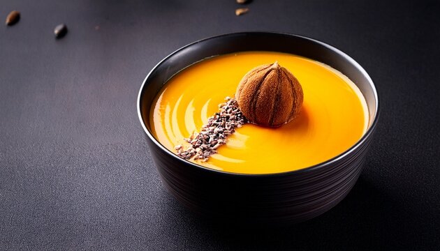 Crema Di Zucca Al Tartufo Su Sfondo Nero