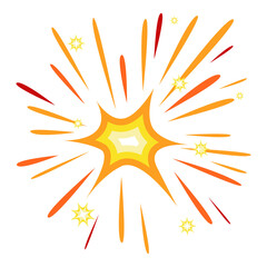 Cartoon explosion with orange and yellow lines and stars on white background transparent background © MorshedBD