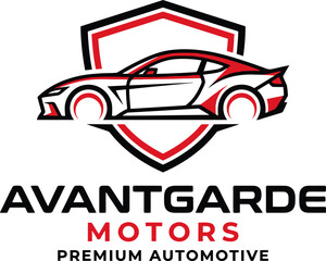 Fototapeta premium Avantgarde motors premium automotive logo emblem design with sports car