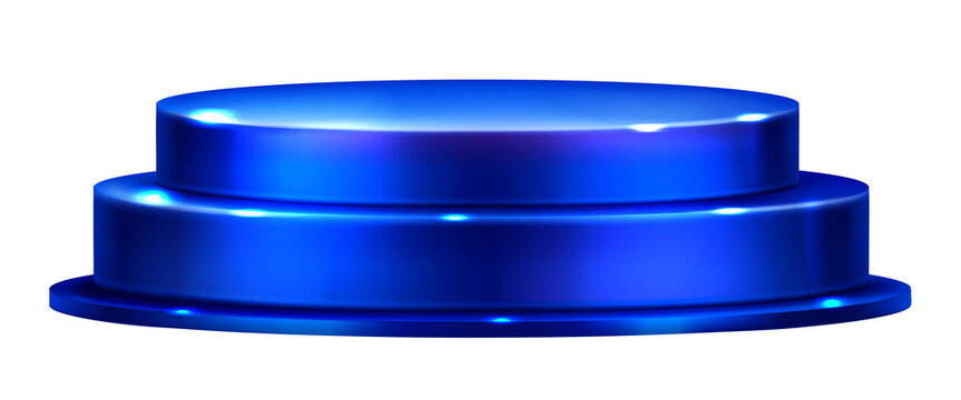 Shiny blue metallic cylinder object with rounded edges and reflective surface isolated on white background transparent background