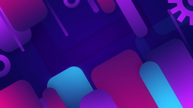 Vibrant neon rounded rectangles overlapping in deep blue space, futuristic interface abstraction with glowing gradients, perfect looping motion background for technology promos and modern app videos