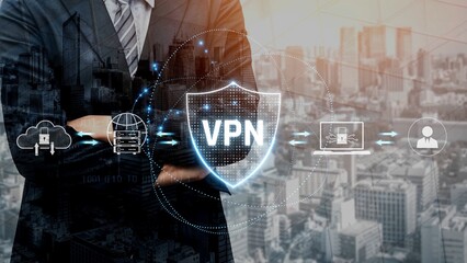 Fototapeta premium VPN security protects network access. VPN security encrypts data, hides identity, VPN security defends traffic, and VPN security secures connection from threats. Marrow