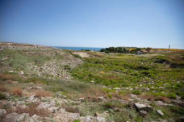 Obraz premium Ancient Magarsus Theatre in Adana Turkey, Historic Roman Amphitheater and Archaeological Heritage Site Near the Mediterranean Coast