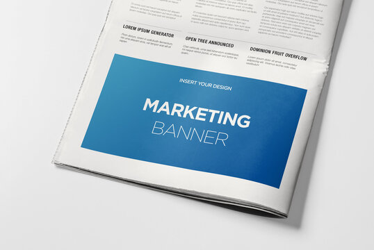 Newspaper Advertising Banner Mockup 3D Rendering Isolated Background.