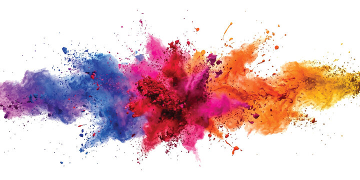 Bright colorful powder explosion splash with vibrant pink blue and orange paint dust particles