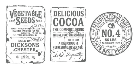 Set of vintage food and seed labels with retro typography and rustic stamps ©  creative  marlia