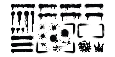 Set of black spray paint graffiti strokes drips splatters and urban street art design elements ©  creative  marlia