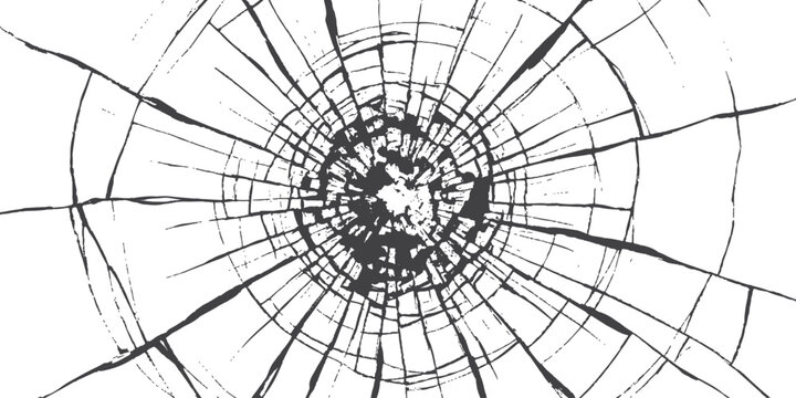 Broken glass texture with radial cracks and shattered pattern