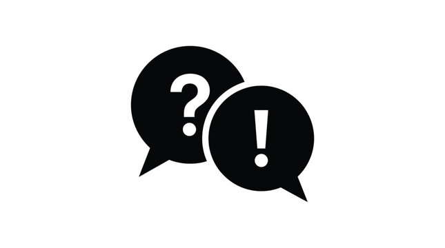 Two black circular speech bubbles featuring a white question mark and an exclamation point symbol