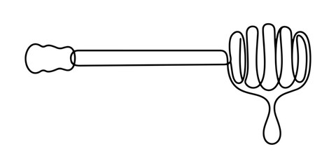 Illustration of honey dipper stick with a small dripping drop, natural sweet organic food, hand drawn outline vector illustration. © Pure Outline 