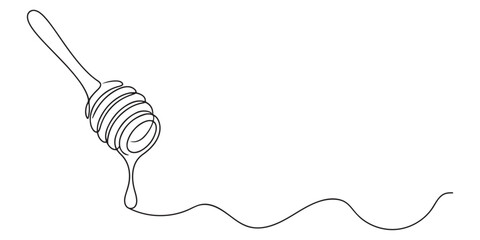 Illustration of honey dipper stick with a small dripping drop, natural sweet organic food, hand drawn outline vector illustration. © Pure Outline 