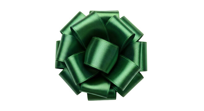Green ribbon bow isolated on transparent background for gift wrapping decoration