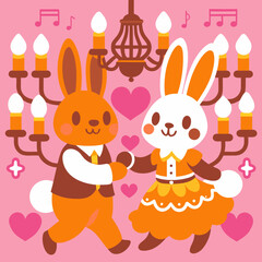 Naklejka premium Cute Victorian Rabbits Waltzing in Steampunk Ballroom - AI-generated illustration