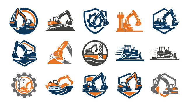 Collection of excavator and construction machinery icons.