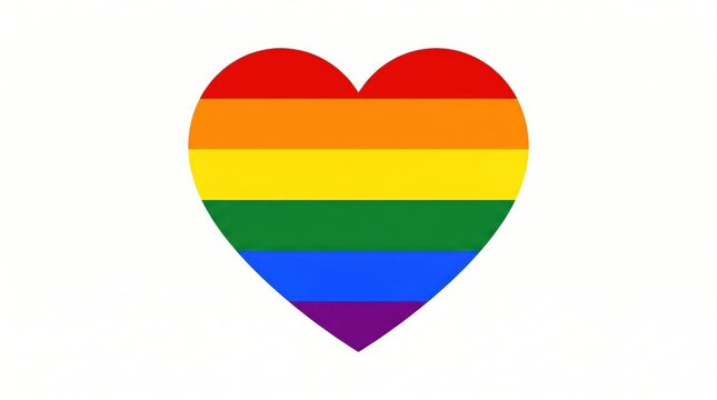 Rainbow heart with LGBT pride flag colors, colorful love symbol for diversity and inclusion, vibrant pride month icon on white background