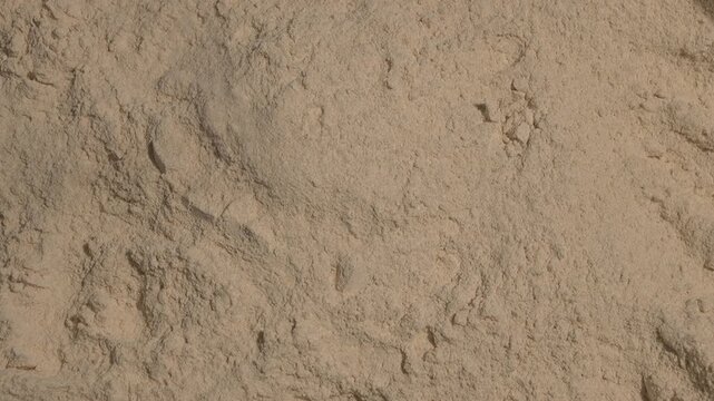Slow motion of wheat flour falling onto a pile, top view