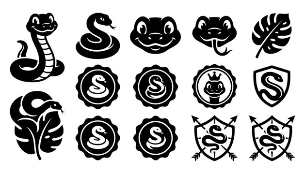 Snake Mascot Emblems and Reptile Wildlife Silhouette Icon Collection