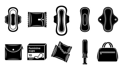 Feminine Hygiene Sanitary Pads with Menstrual Care Product Icons © Afjal12