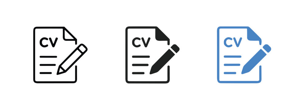 Three cv document with pencil, outline, solid, and blue styles
