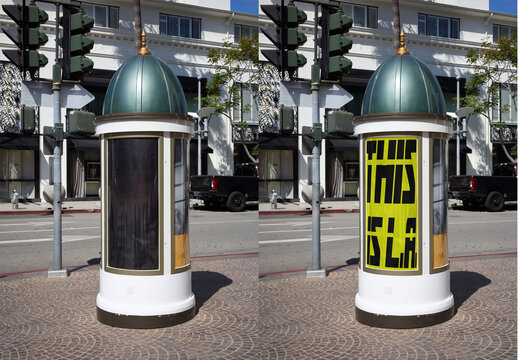 Mockup of Kiosk Design in Beverly Hills, Los Angeles.