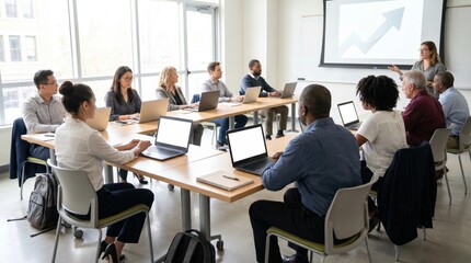 Fototapeta premium Business people attending a presentation meeting in a modern corporate office