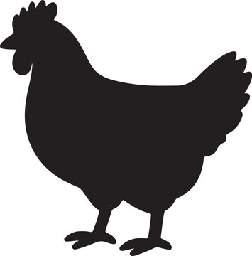 Black Chicken Silhouette Vector Illustration, Simple Farm Hen Icon with Clean Solid Shape, Minimal Poultry Animal Clipart for Logos, Branding, Agriculture, Stickers, Labels, Packaging and Graphic Desi