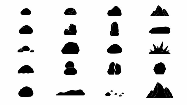 Collection of black and white abstract cloud and mountain vector icons . Vector flat illustration.