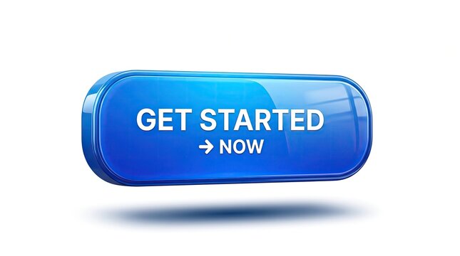 Glossy blue button with 'get started now' text and arrow icon