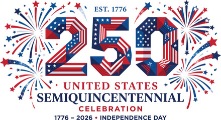 Obraz premium United States Semiquincentennial Celebration with Fireworks and Stars
