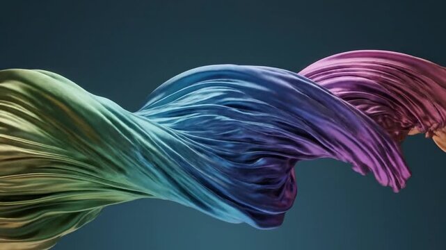 Vibrant multicolored fabric wave design element.
