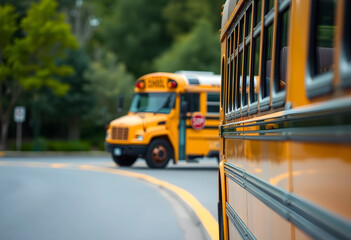 Obraz premium Close-up of yellow school buses on a street