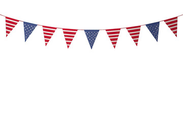Obraz premium Usa flag bunting garland string, celebrating national holidays, patriotism, fourth of july events, transparent background