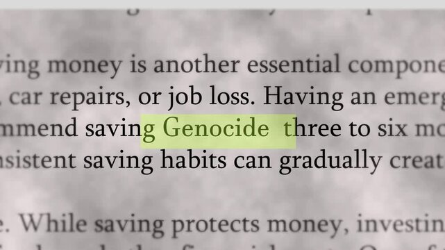 Genocide Highlighted in Legal Document | Animated Text Zoom Background | Human Rights & International Law Concept | 4K Stock Footage