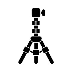Fototapeta premium Camera tripod vector icon, black silhouette of professional photography stand, adjustable video equipment symbol for studio production