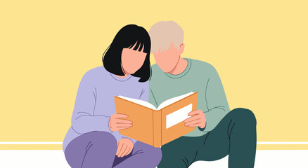 Young Couple Reading a Book Together Vector Illustration Design for Lifestyle and Education Concept 12
