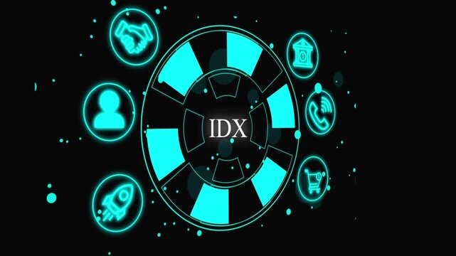 Futuristic Neon Business Ecosystem Infographic with Digital Technology Icons IDX System Software Automation 