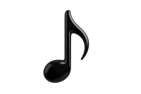 Black glossy 3d musical eighth note quaver icon floating, symbolizing melody, sound, and audio, on transparent background